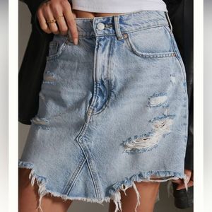 Pilcro by Anthropologie Destroyed Denim Mini Skirt